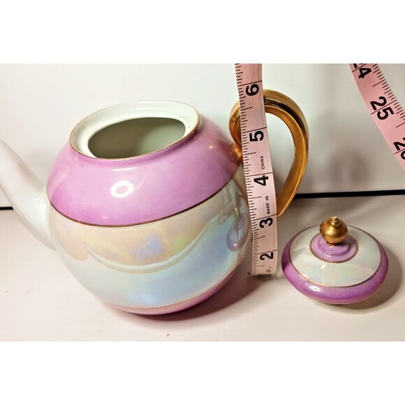 Antique G.H.O. Greiner & Herda Bavaria Lusterware Teapot Blue Pink Germany - Picture 10 of 13
